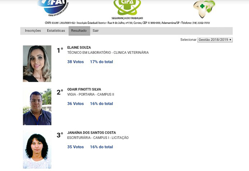 O processo eleitoral foi eletrônico e se deu por meio do hotsite www.unifai.com.br/cipa