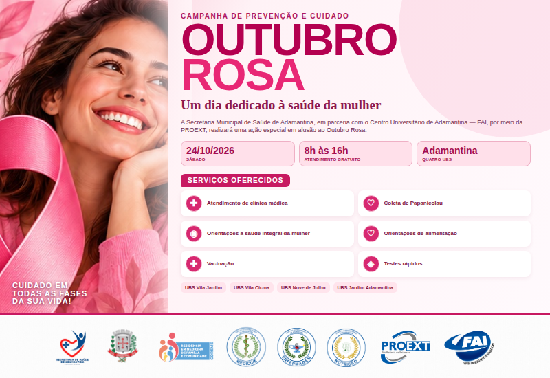 FAI e Secretaria de Saúde realizam ação do Outubro Rosa em quatro UBS de Adamantina neste sábado (24)
