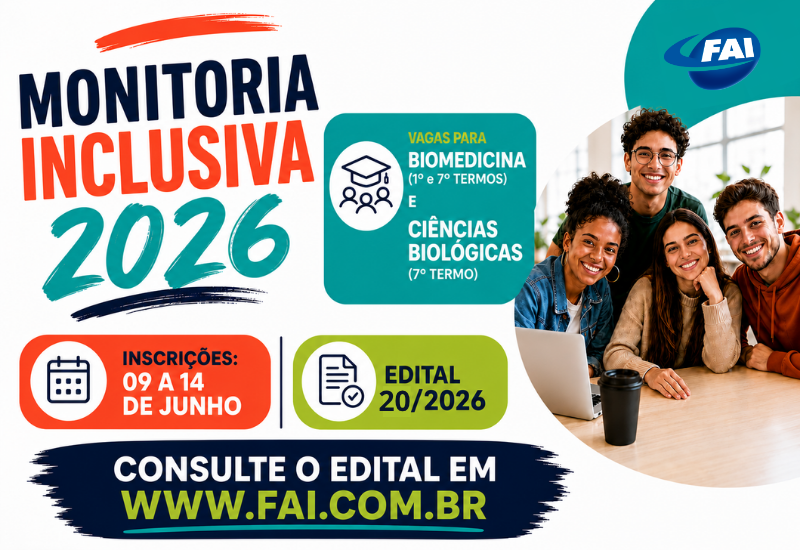 FAI  divulga edital de Monitoria Inclusiva 2026