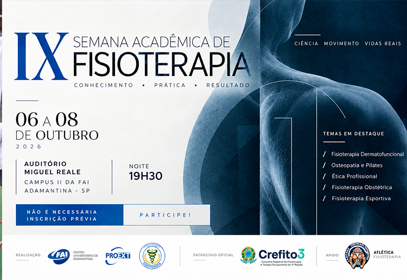IX Semana Acadêmica de Fisioterapia da FAI acontece de 06 a 08 de outubro