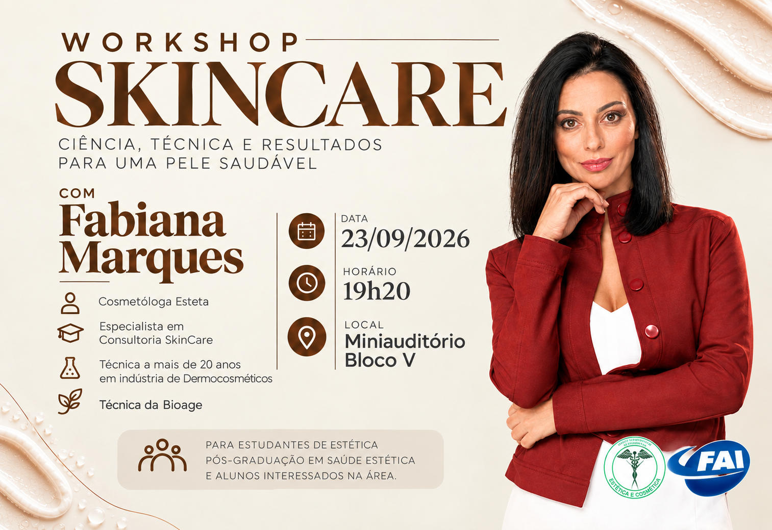 Workshop de Skincare na FAI reúne especialista com mais de 20 anos de mercado
