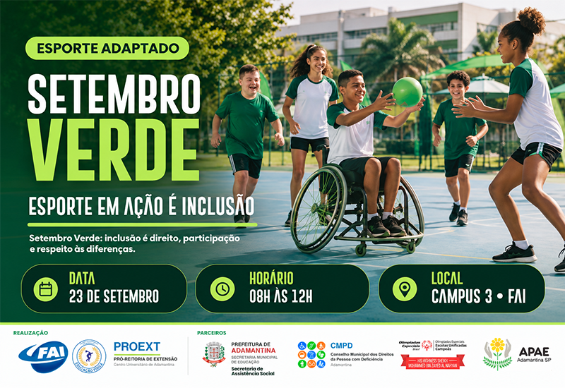 Setembro Verde: curso de Educação Física da FAI e entidades parceiras promovem o evento Esporte em Ação é Inclusão